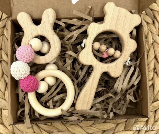 Деревянная погремушка + грызунок