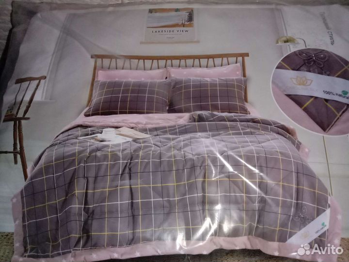 Белье постельное Евро с одеялом хлопок 4 наволочки