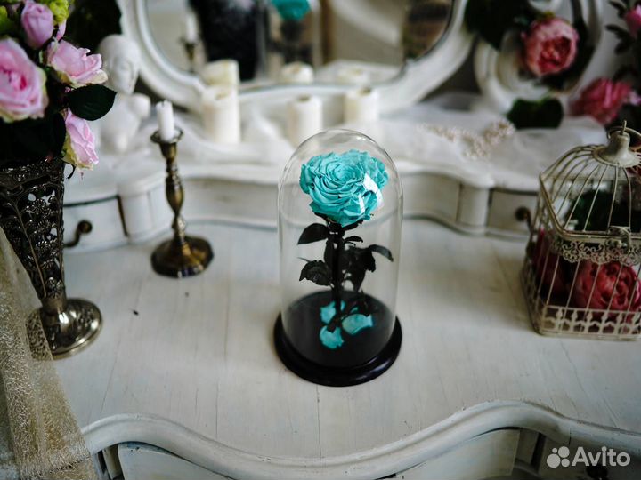 Роза в колбе Deluxe Морская волна