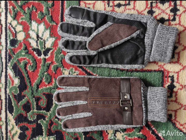 Перчатки мужские из кожи и флипса