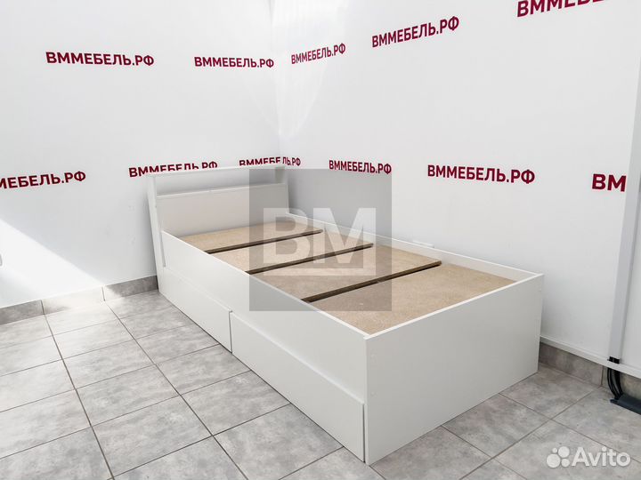 Кровать белая с 4 ящиками 90х200