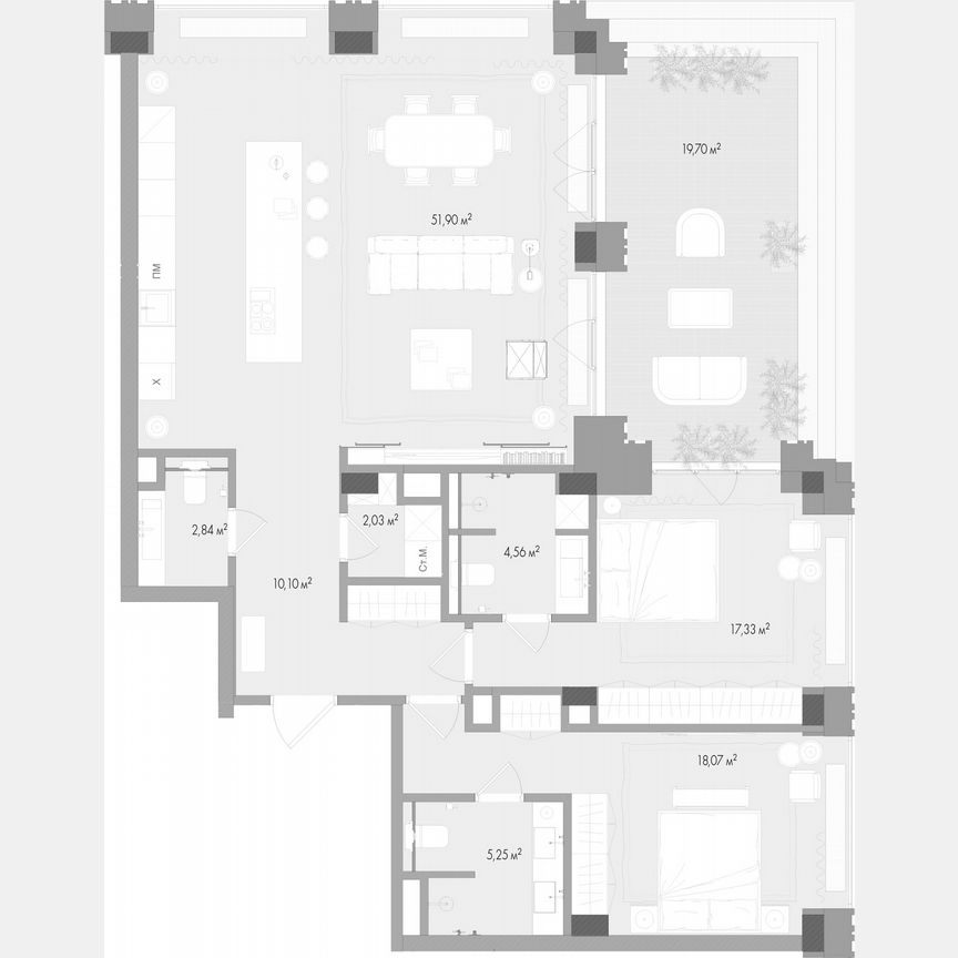 2-к. квартира, 118,8 м², 10/13 эт.