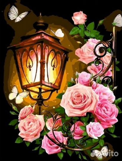 Картина по номерам 40х50 Фонарь с розами GX35229