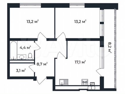 2-к. квартира, 63,5 м², 4/5 эт.