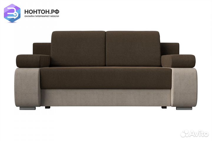 Диван еврокнижка Денвер рогожка коричневая / бежев