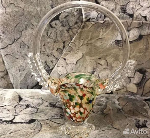 Ваза Корзинка Конфетница Цветное Стекло Винтаж