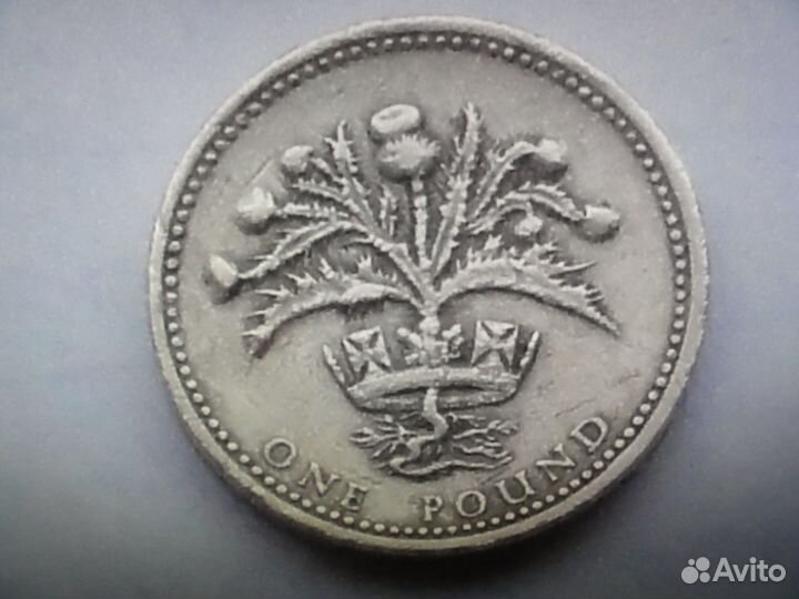 Монета 1 фунт 1989 г. Англия с надписью на гурте