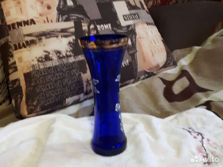 Ваза кобальтовое стекло ручная роспись