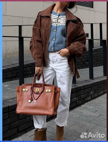 Бомбер-косуха женская коричневая экокожа