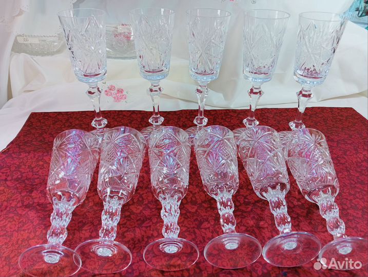 Хрусталь цветное стекло, фужеры, лафитники