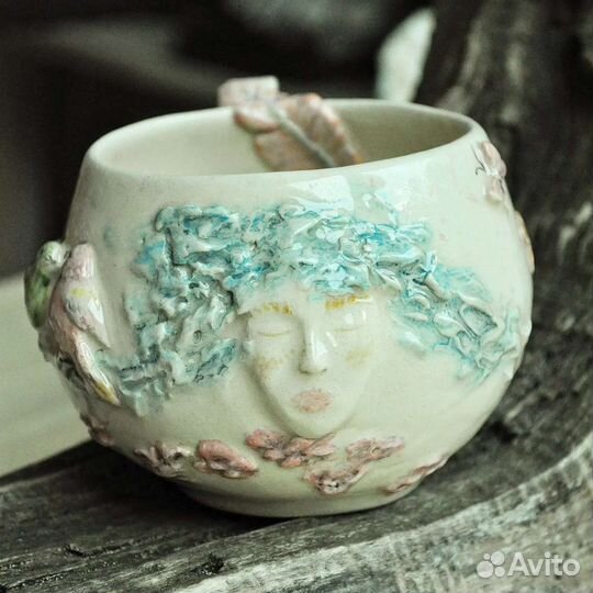 Чашка ручная работа с лепниной