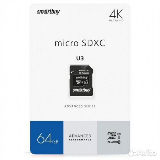 MicroSd 64Gb SmartBuy class10 cdxc U3 V30.4K
