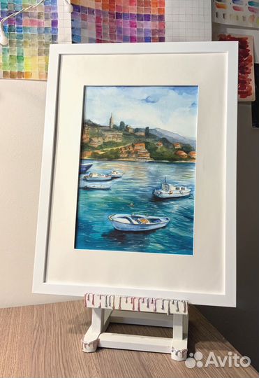 Картина акварель пейзаж море А4