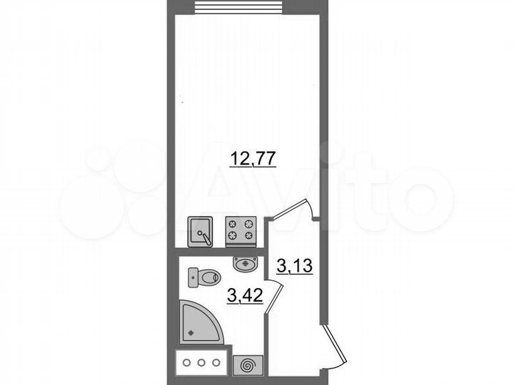 Своб. планировка, 20 м², 8/15 эт.