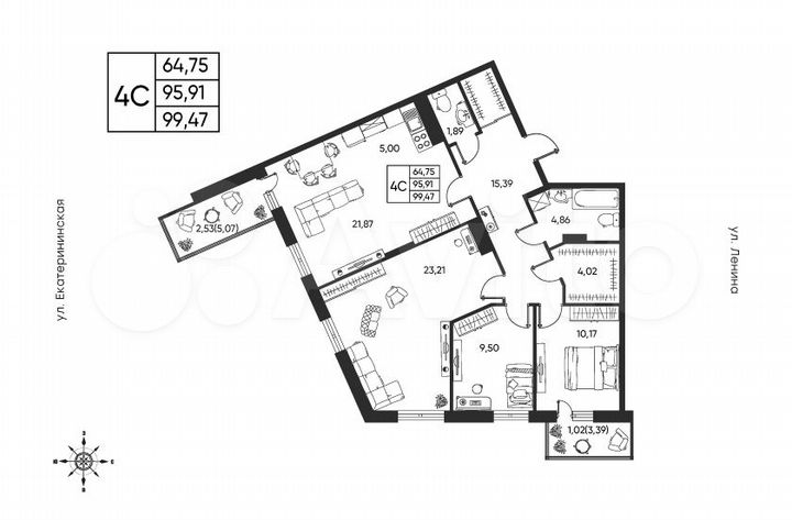 4-к. квартира, 99,5 м², 6/6 эт.