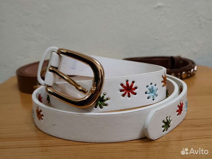 Ремень женский пояс белый новый с вышивкой