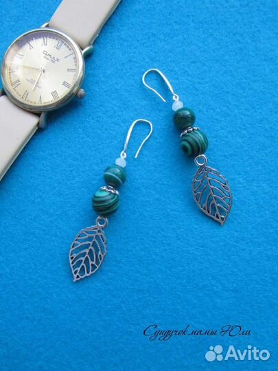 Серьги ручной работы с малахитом