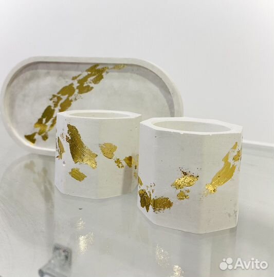 Подарочный набор подсвечник и подставка из гипса