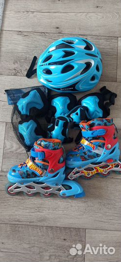 Роликовые коньки детские раздвижные с защитой
