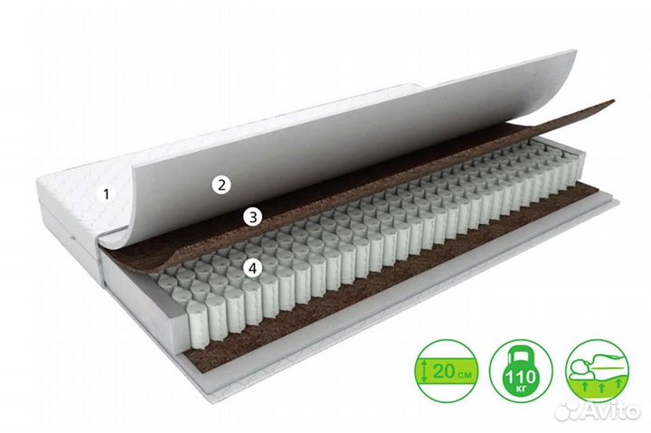 Матрас ортопедический с кокосом 1 см, 160*200 Руфо