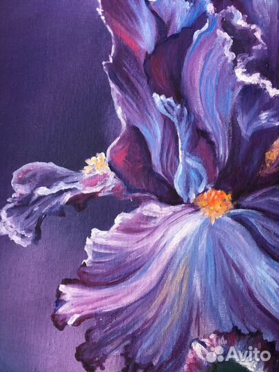 Картина маслом на холсте цветы пейзаж ирис