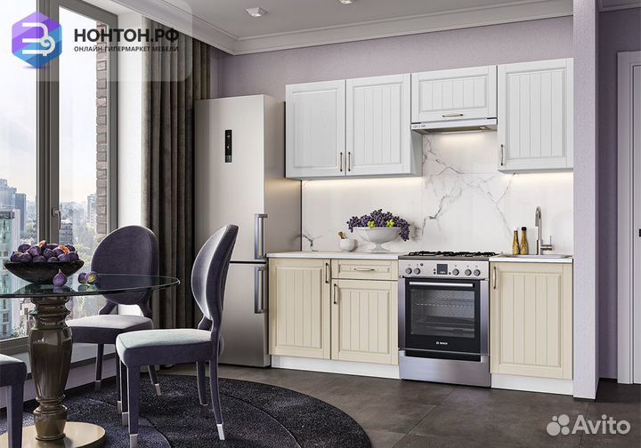 Кухня Лондон 2.1 м дуб белый / дуб крем