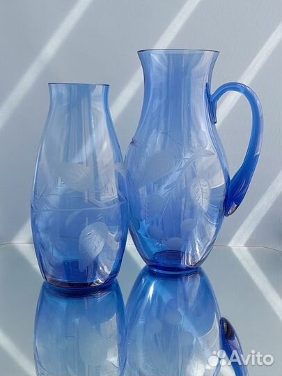 Кувшин/ваза/стаканы синее стекло СССР