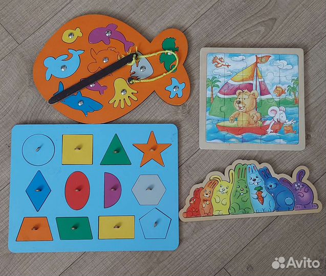 Машинки и пазлы деревянные от 1 до 5