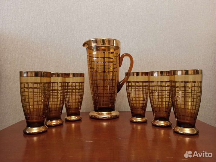 Кувшин с бокалами Чехословакия богемское стекло