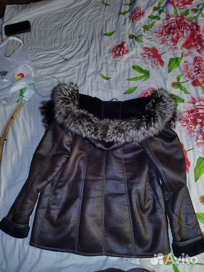 Дубленка натуральная женская 48 50 коричневая