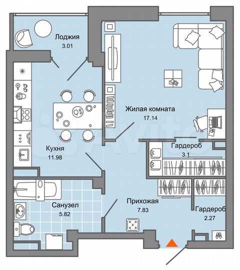 1-к. квартира, 50 м², 10/14 эт.