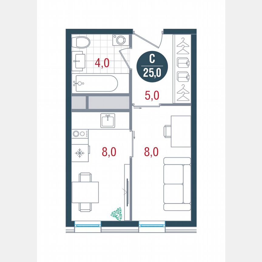 1-к. квартира, 25 м², 13/26 эт.