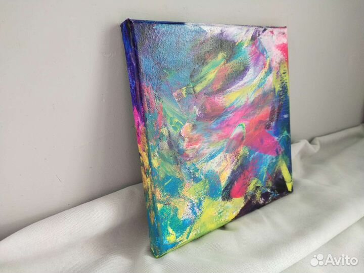Картина абстракция акрилом на холсте, 20*20 см
