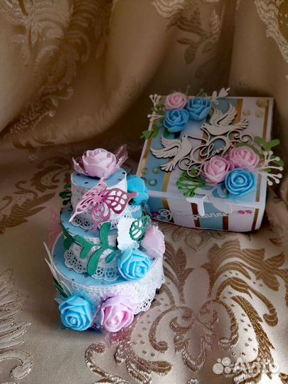 Свадебная коробочка с тортиком ручной работы
