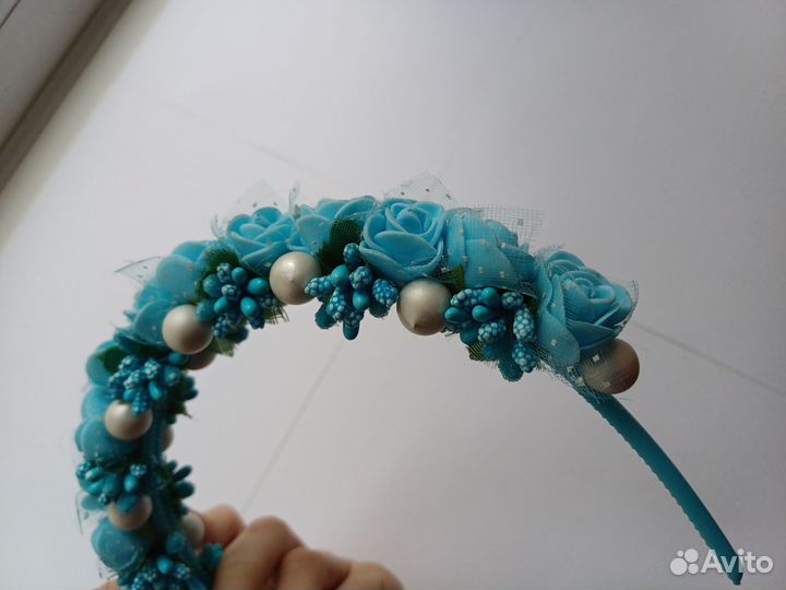 Ободок венок голубой