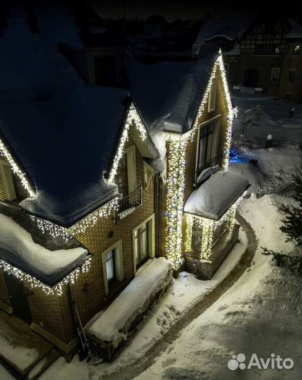 Украшение домов гирляндами неоном