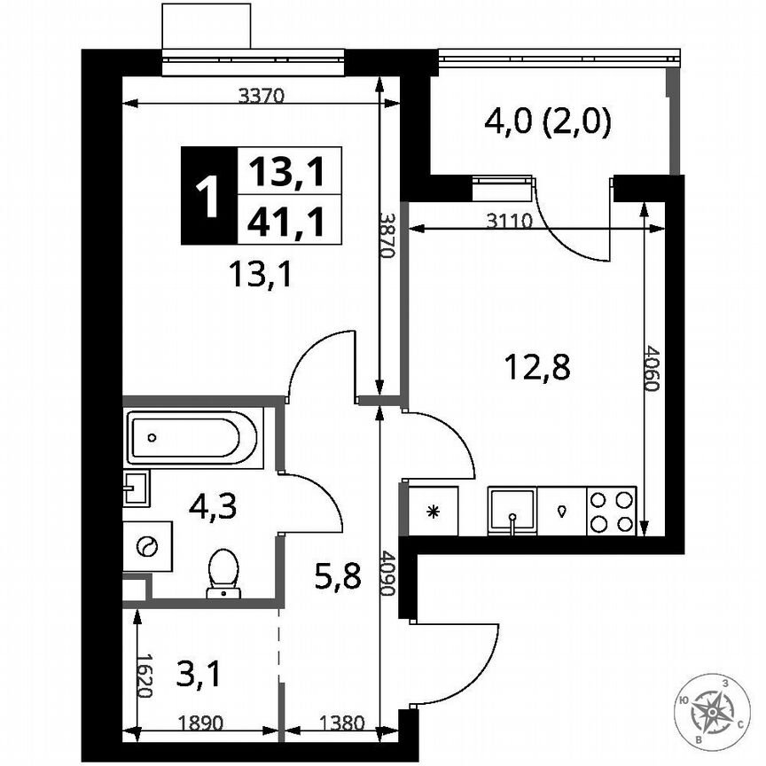 1-к. квартира, 41,1 м², 2/18 эт.