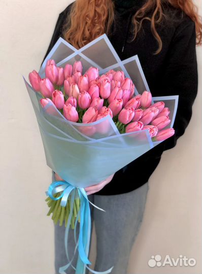 Тюльпаны букет 51шт, цветы с доставкой