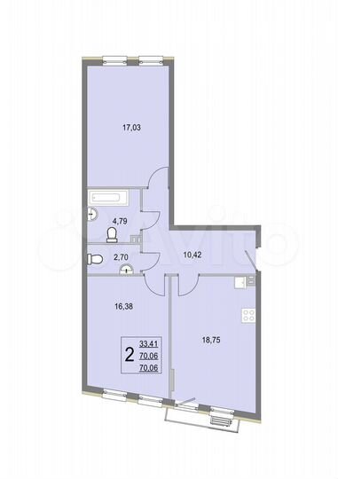 2-к. квартира, 70,1 м², 2/4 эт.