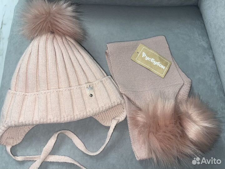 Шапка зимняя + шарф для девочки