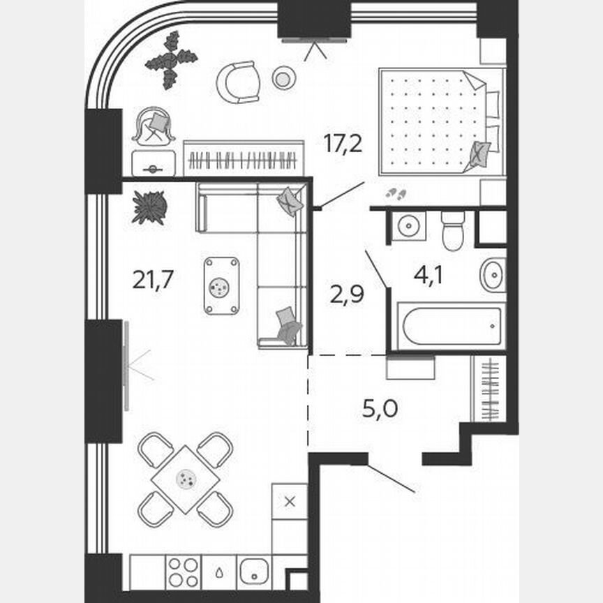 1-к. квартира, 50,9 м², 14/19 эт.