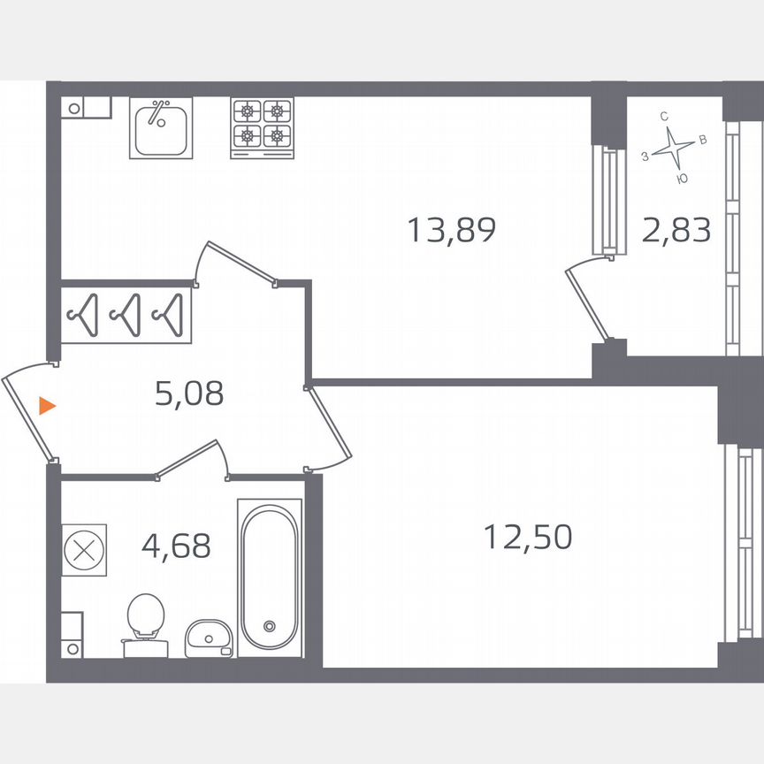 1-к. квартира, 37,6 м², 3/16 эт.