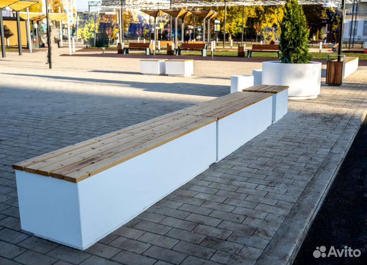 Парковые бетонные вазоны, скамьи