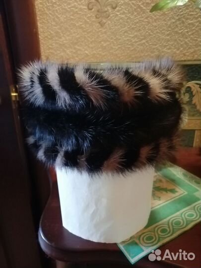 Повязка тёплая меховая на голову норка
