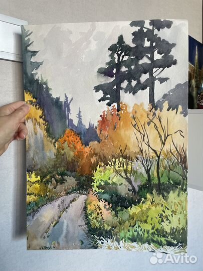 Картина акварелью.Осенний пейзаж