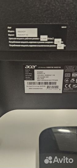 Монитор, acer ka242ybi, 24