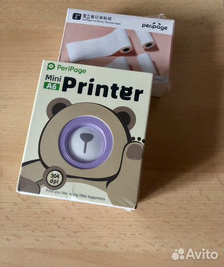 Peripage Новый принтер фиолетовый + клеевая бумага