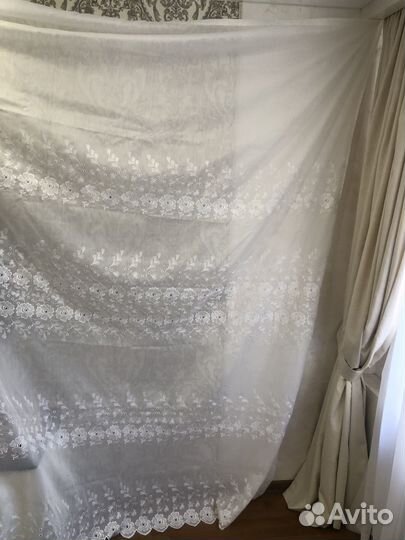 Тюль белая лен с вышевкой бу