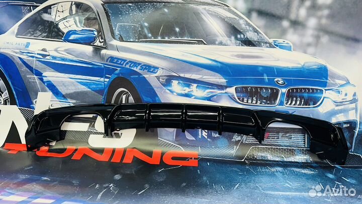 Диффузор на задний бампер BMW F30 2/2 глянец