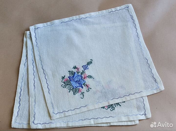 Салфетки с вышивкой винтаж, хлопок, лен